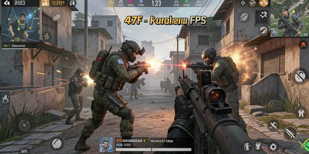 Gambaran mendebarkan gameplay intens <strong>47F</strong> dalam pertempuran FPS.