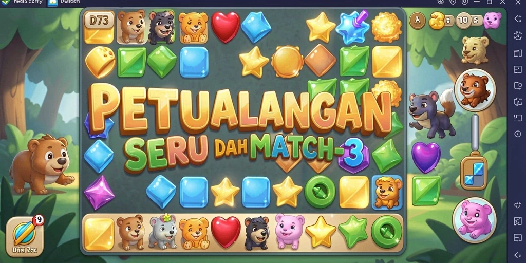 Tangkapan layar D73 menampilkan aksi menyenangkan dalam mencocokkan objek Match-3.