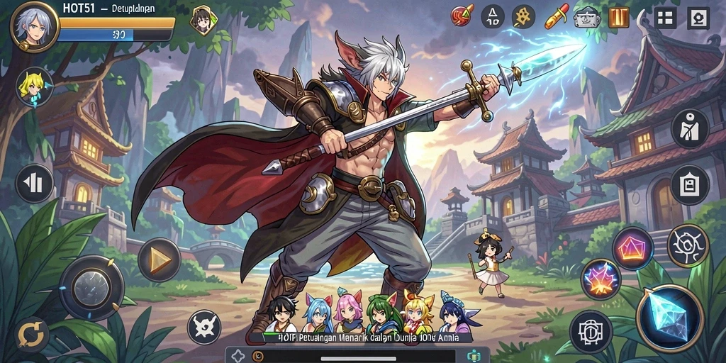 Tampilan gameplay menarik dari HOT51 dengan karakter anime yang ikonik.