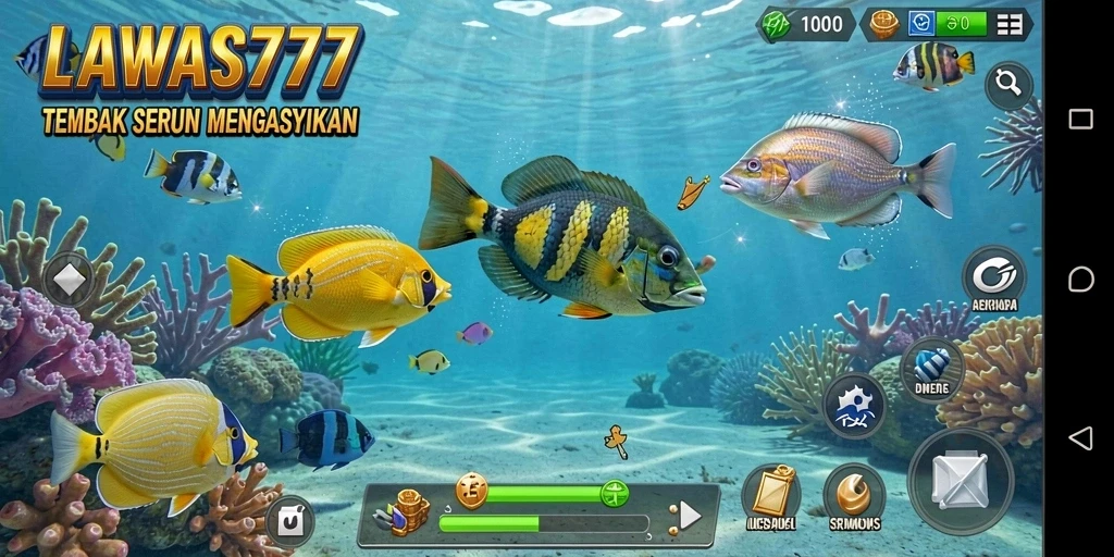 Screenshot gameplay LAWAS777 yang menampilkan aksi menangkap ikan.
