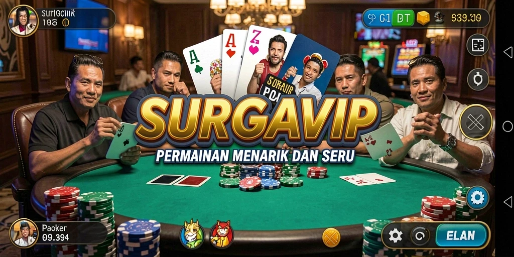 Tampilan gameplay SURGAVIP menampilkan aksi seru permainan Poker.