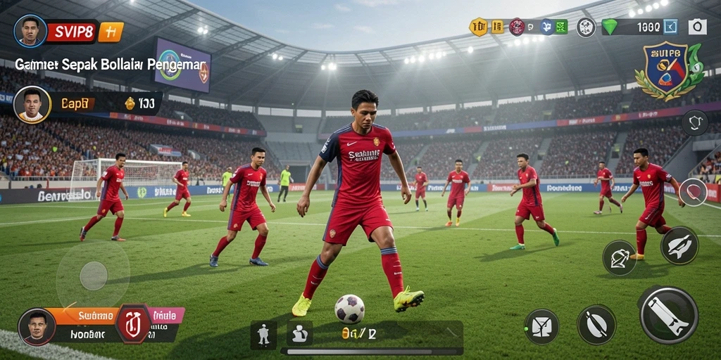 Screenshot menunjukkan aksi seru dalam permainan sepak bola.